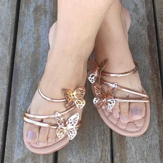 Rasteirinha Feminina Borboleta Sandália Casual Luxo Social
