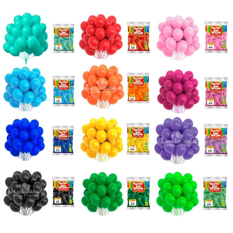Balão Redondo São Roque 7 Polegadas c/50 Látex Bexiga