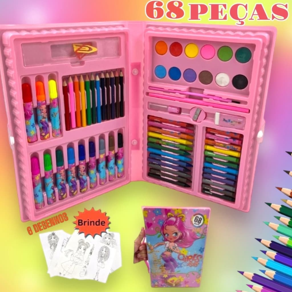 Estojo Maleta Kit de pintura Infantil Rosa