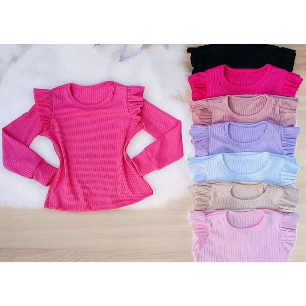 KIT com 3 blusinha infantil menina manga comprida  manga longa babado  CORES SORTIDAS