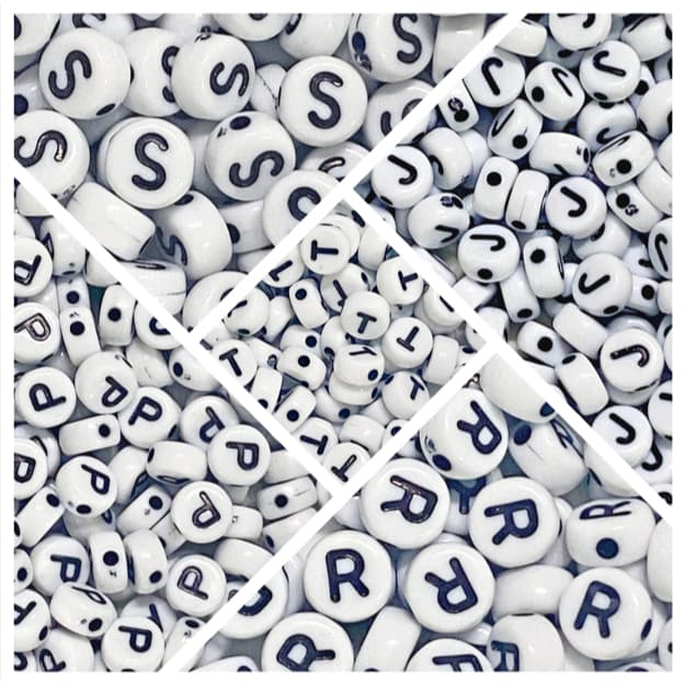 Miçangas Infantil Alfabeto Branco e Preto  Letra Para Pulseiras e Artesanatos