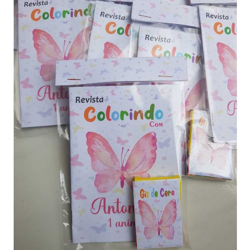 Mini livrinho de colorir + mini giz de cera no tema Borboleta 1