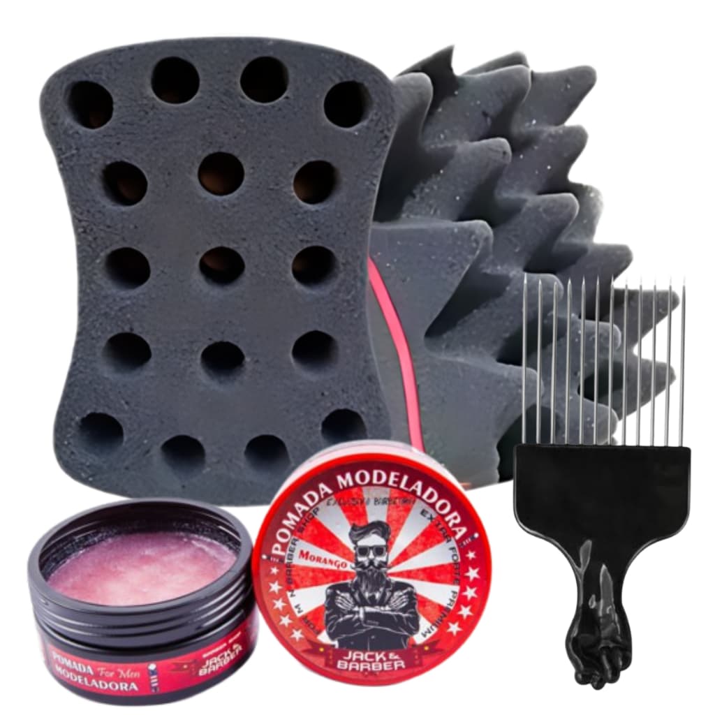 Esponja Nudred Dupla Enrolar Cabelos M 16mm + cera + Pente Afro
