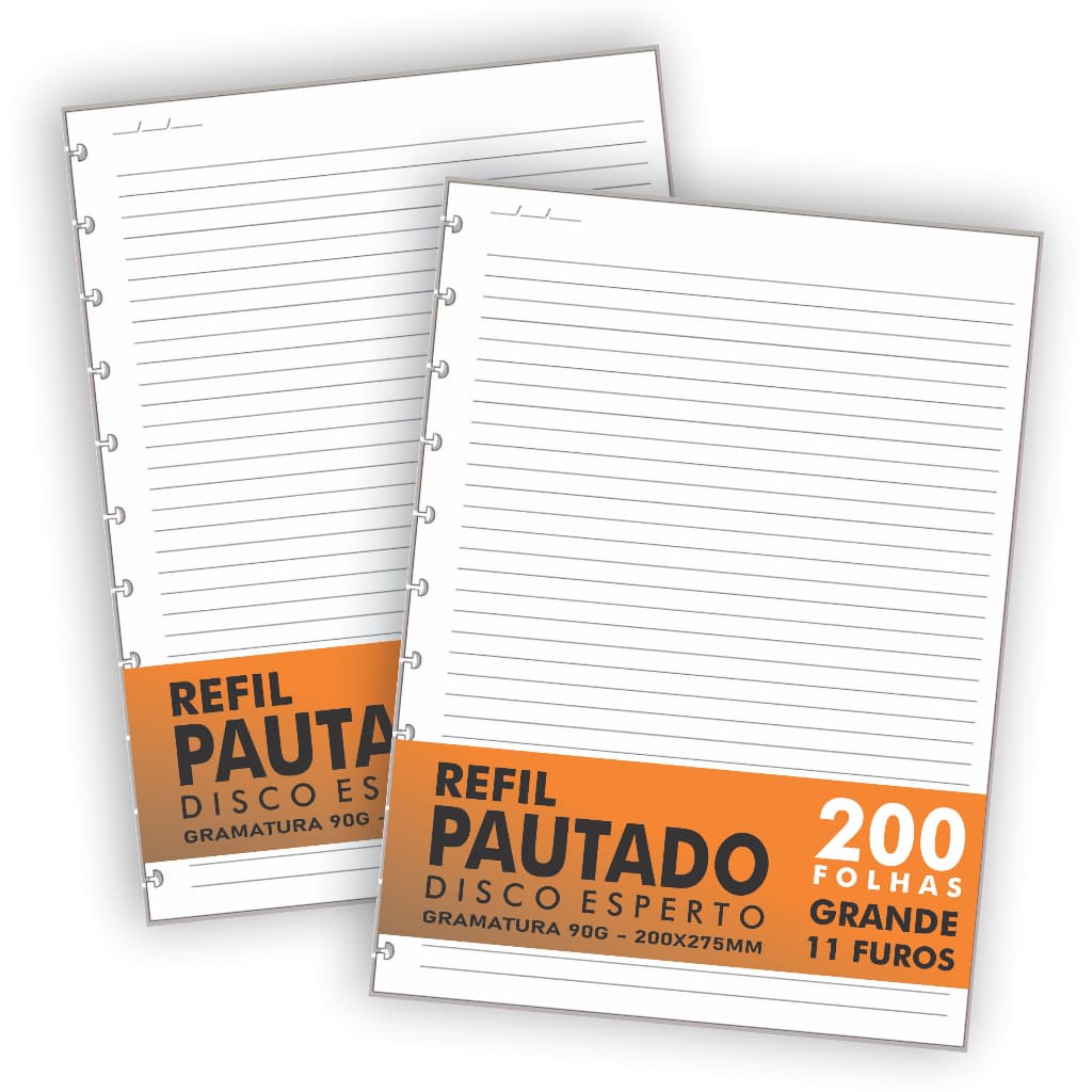 Refil Genérico 200 Folhas Compatível Caderno de Discos / Inteligente Grande 11 Furos Pautado 90g