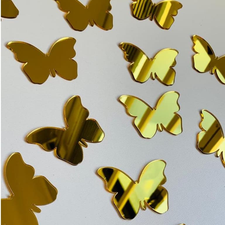 Espelho Decorativo Borboletas 20 peças 6cm Dourado Promoção