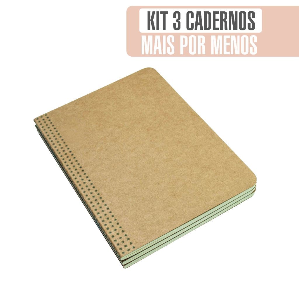 kit 3 Cadernos Kraft | Tr.A5 | Pontilhado, Quadriculado... | Bloco Traveler | Sketchbook Planner