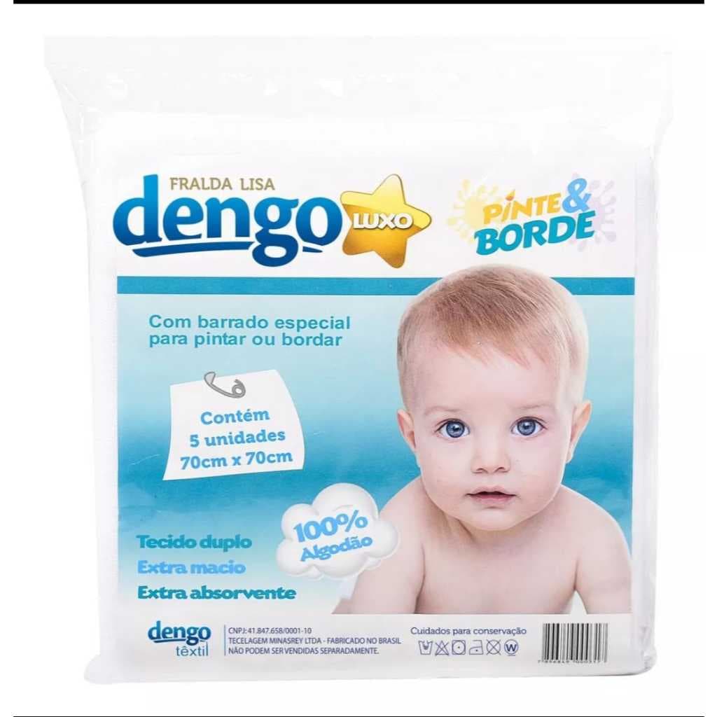 FRALDA DE TECIDO DENGO - PINTE E BORDE - pacote c/ 5 unidades - TECIDO DUPLO LUXO 70x70cm