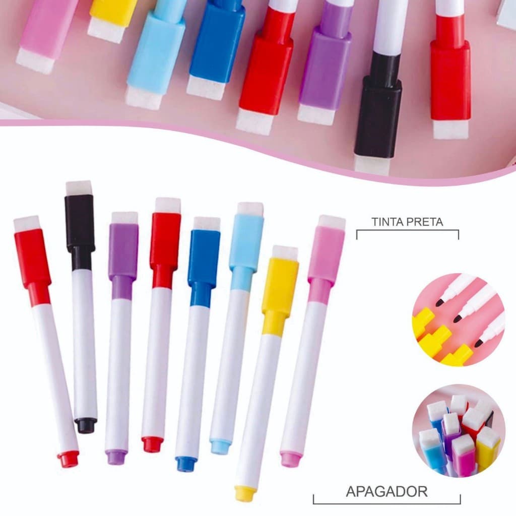 15 Canetas Para Quadro Branco Com Apagador e Imã- Tinta Preta Ou Colorida