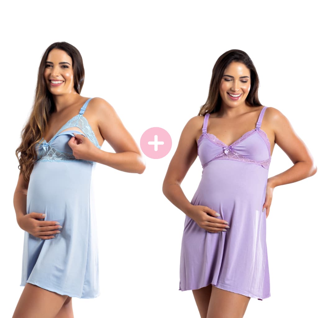 Kit 2 Camisolas Amamentação Gestação com Click Frontal com Renda