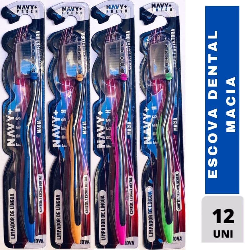 Kit Pacote Com 12 Escovas De Dente dental Macia Adulto Com Capa Protetora e Limpador De Lingua