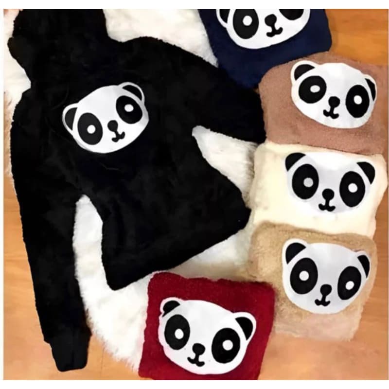Blusa casaco infantil pelúciada estampa panda com touca