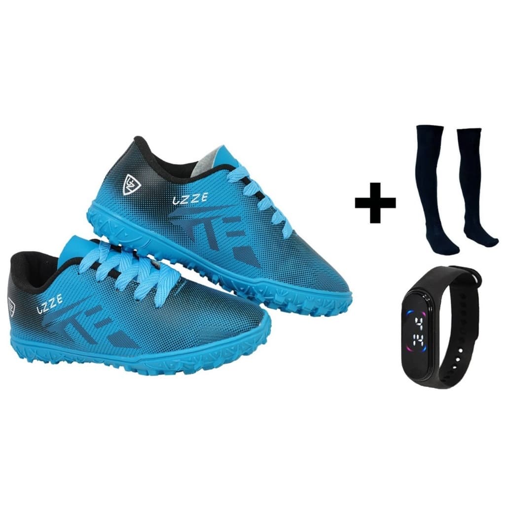 Chuteira Society Nova Campo Sintético Infantil Meião Relógio Promoção UZ