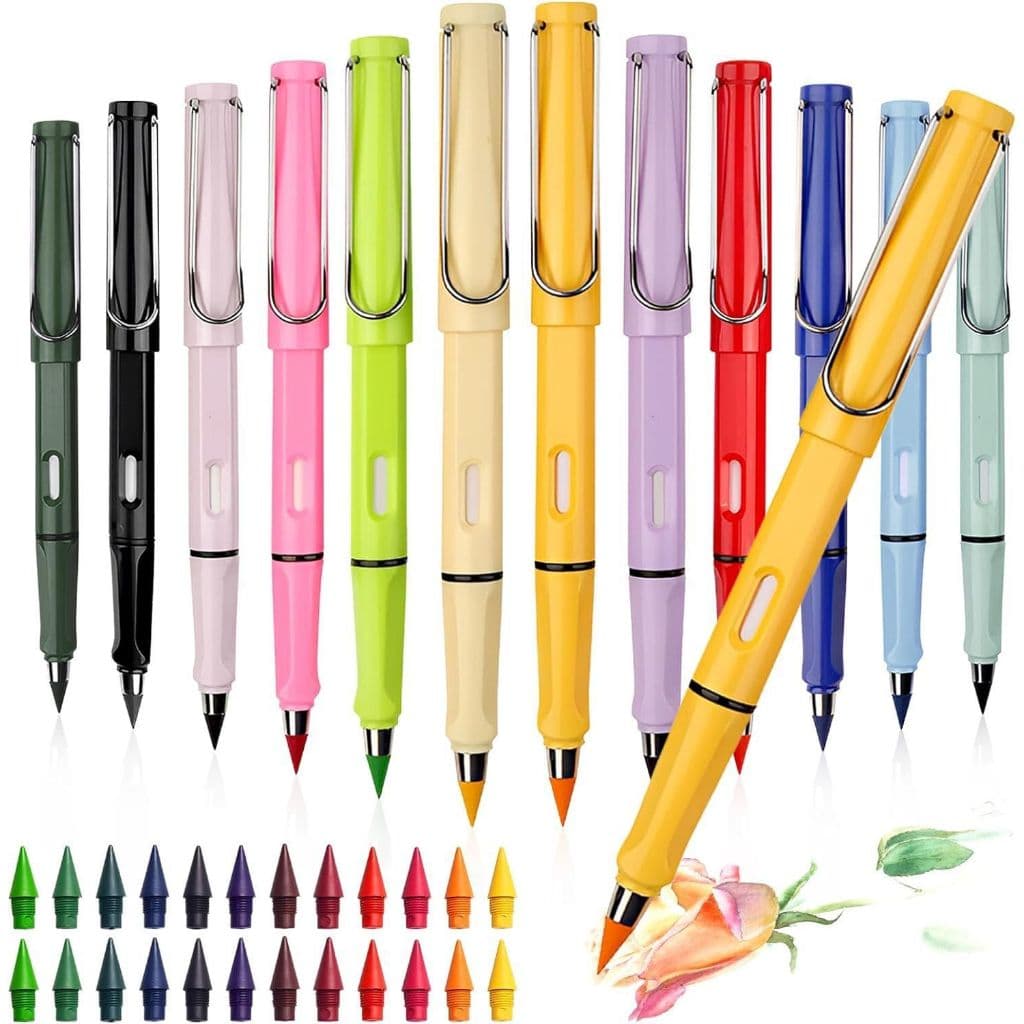 Kit 12 Cores Lapis De Cor Lapiseira Durável Ponta Infinita Lápis Infinito HB com borracha