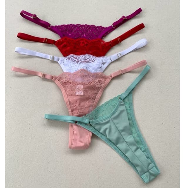 Kit com 5 Calcinhas com Regulagem Fio Duplo de Renda Microfibra Dupla Lingerie Feminina Moda Intima