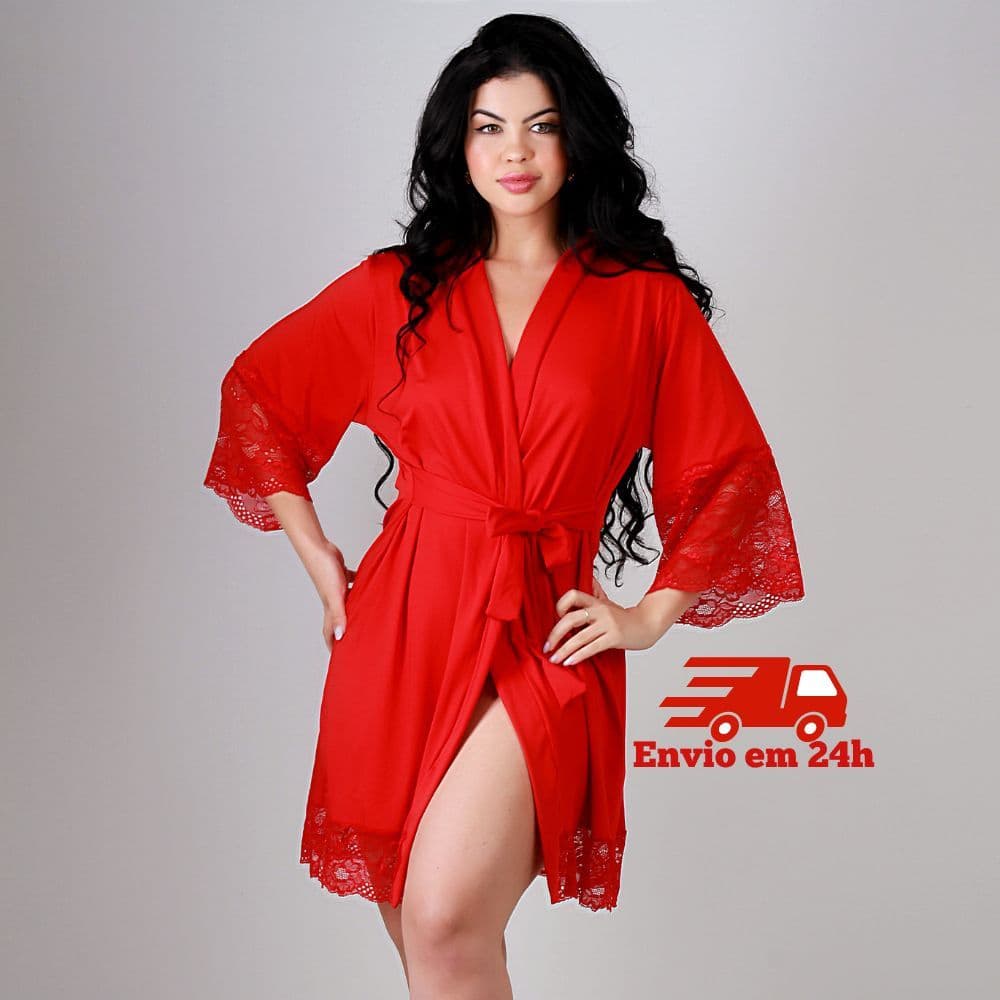 Robe Lingerie Romantic com Renda Luxo Hobby Feminino Roupão Noiva Confortável