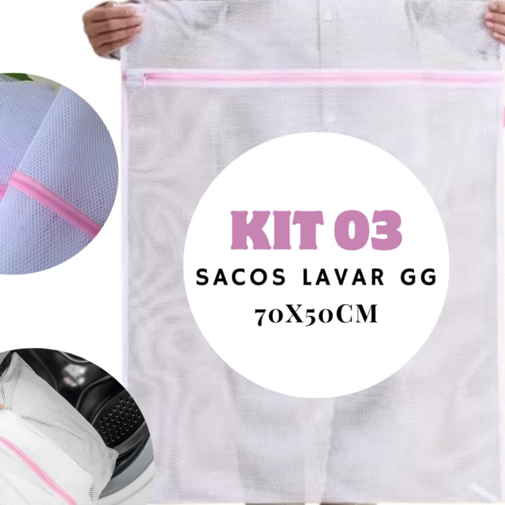 Kit 2 a 5 Sacos Grandes GG 70x50cm I G 60x50cm I M 40x50cm Máquina de Lavar Roupas Tamanho Gigante