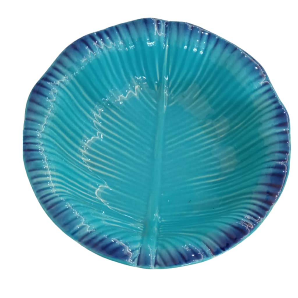 Saladeira tigela folha ,fundo do mar em cerâmica esmaltada