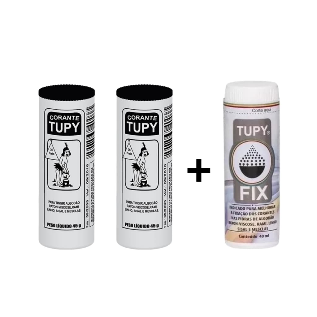 Kit Linha Tupy 2 Corante Preto + 1 Fixador Tupy Fix para Tingir Roupa