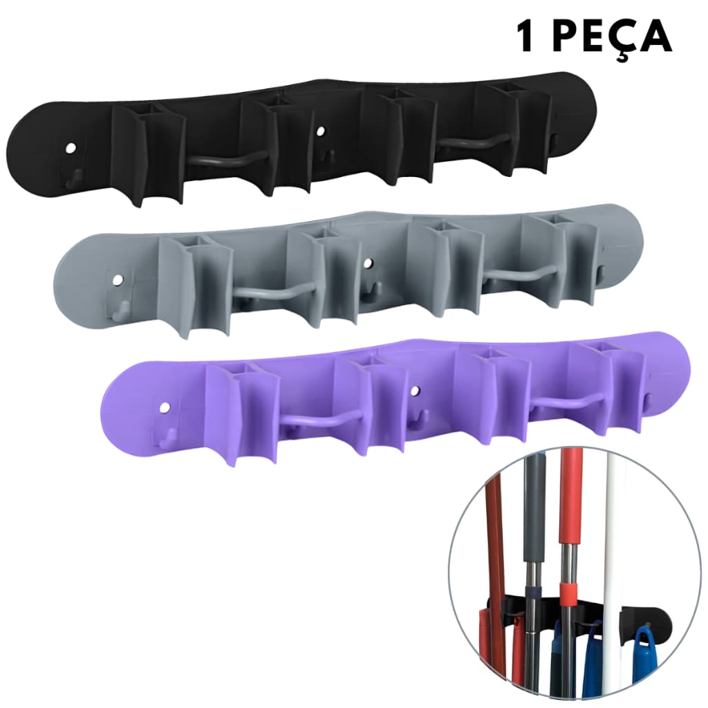 Suporte de Vassoura Pá Rodo de Parede Resistente Prático com Bucha e Parafuso