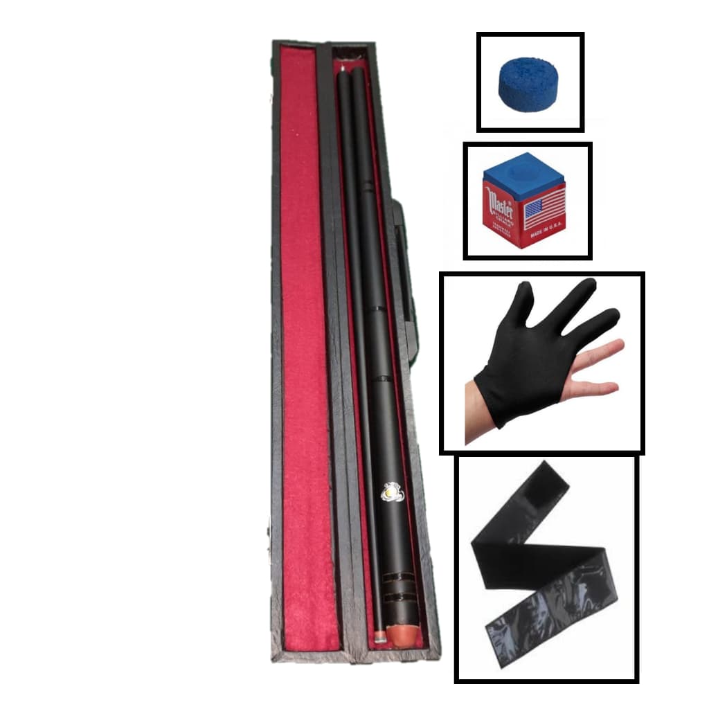 Kit Taco de Bilhar Profissional Laqueado Preto Fosco + Maleta + Luva