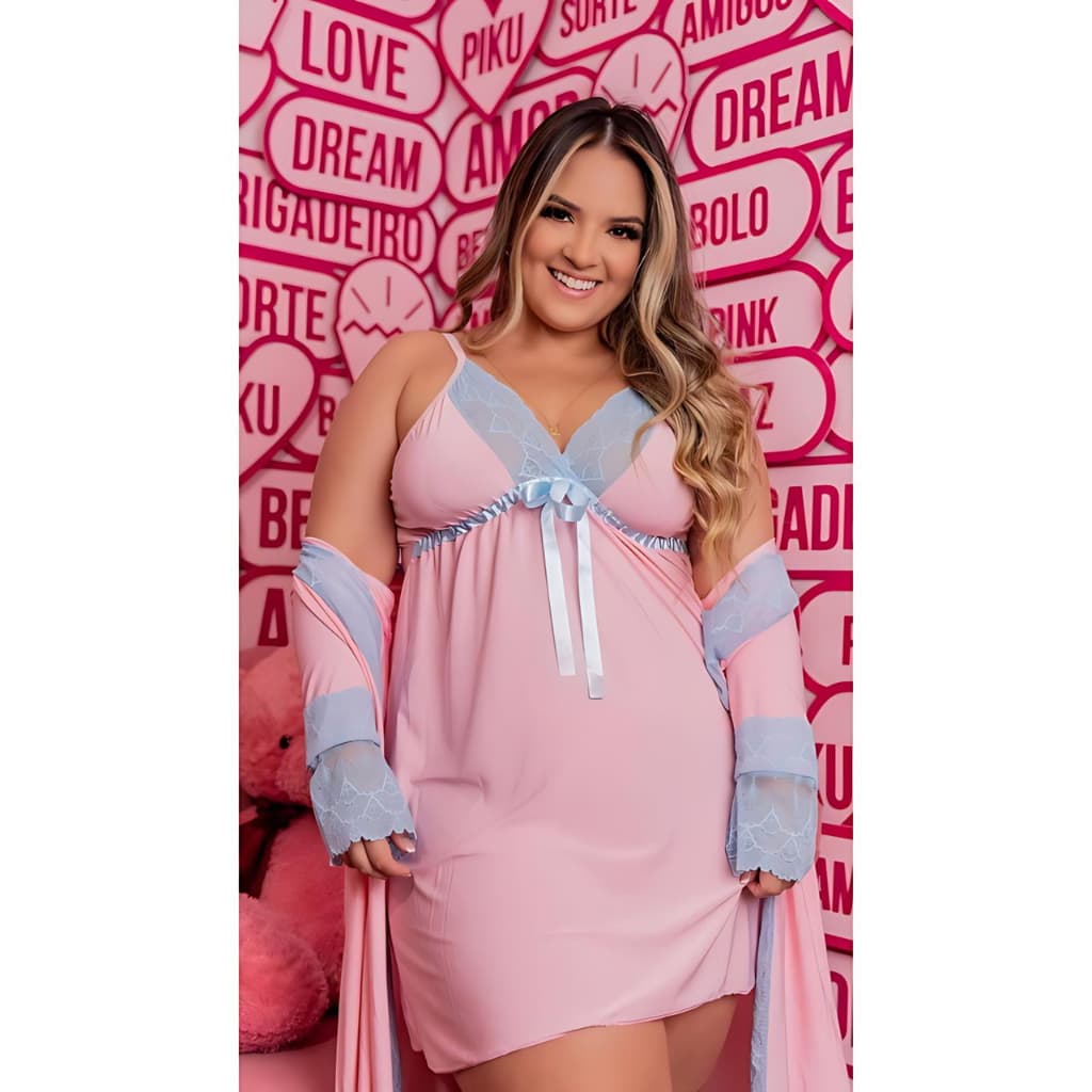 Camisola Plus Size Lisa Em Liganete Com Detalhes De Renda