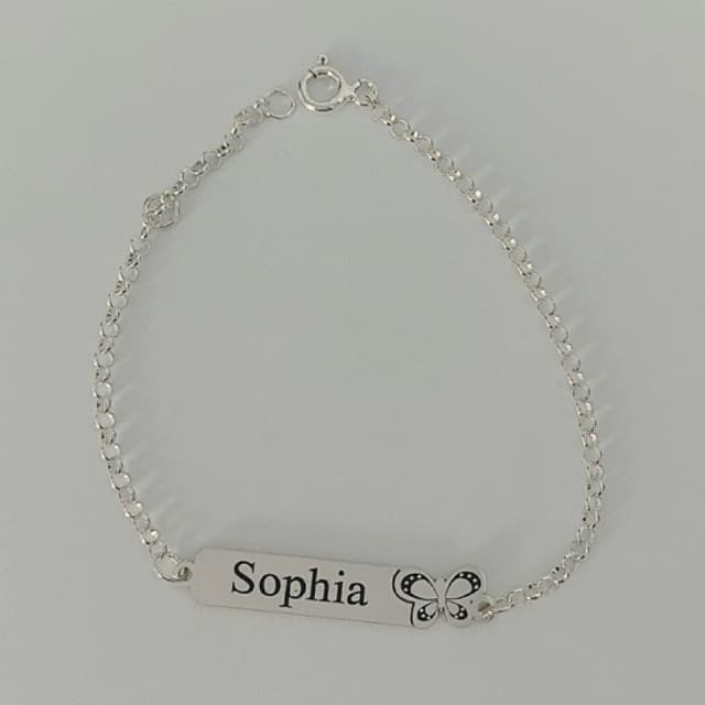 Pulseira Infantil Chapa Personalizada Nome Prata 925 Legítima