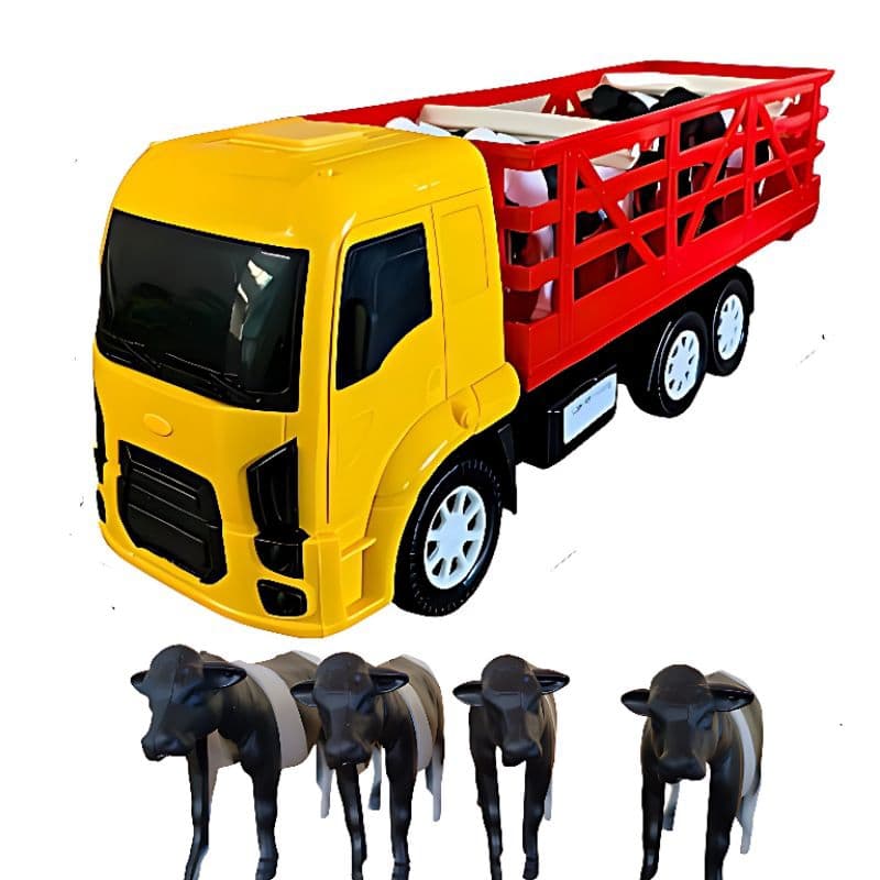 Caminhão Brinquedo Com 4  Boizinhos Carreta boiadeiro 30 Cm Carrinho de Brinquedo Para menino