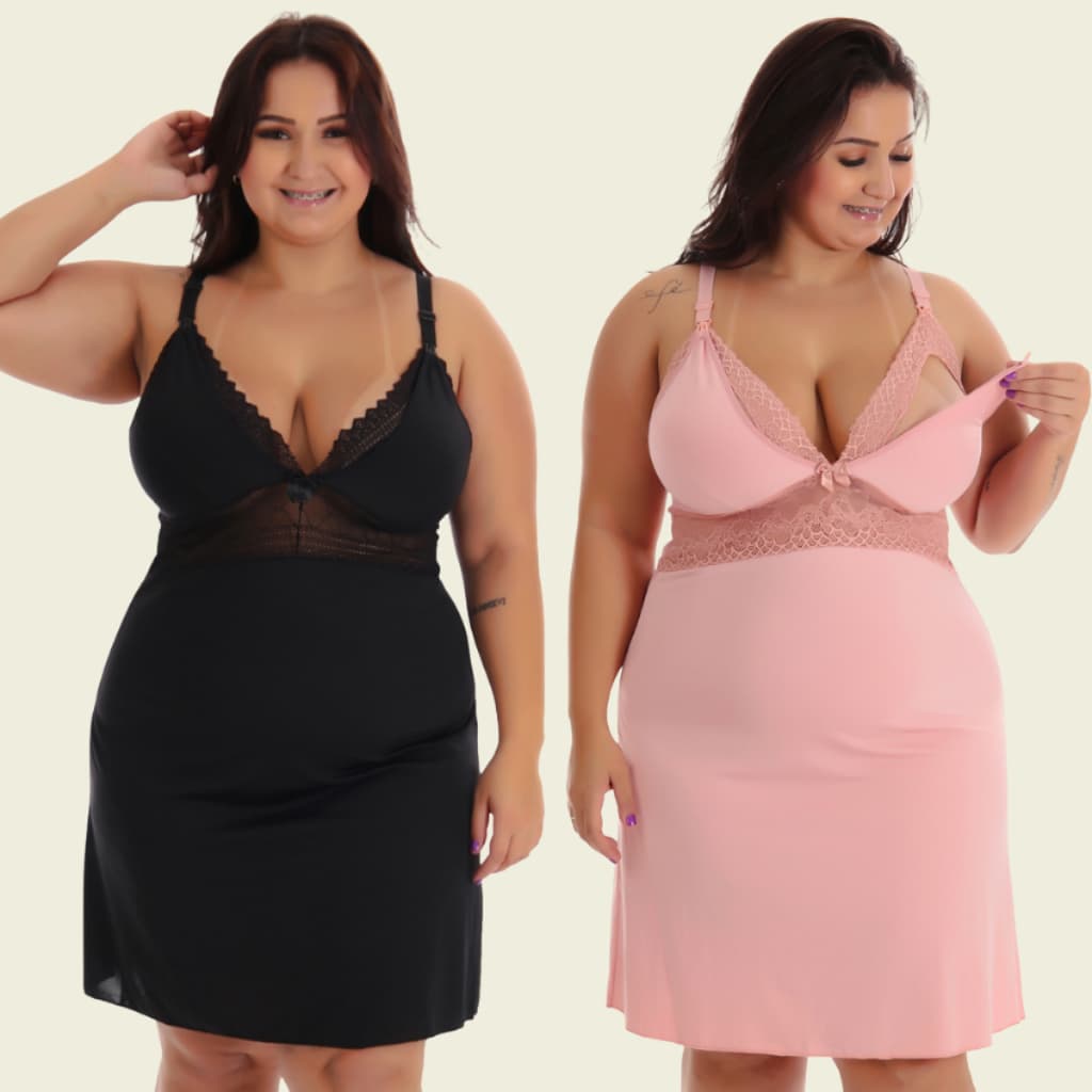 Kit 2 Camisola Amamentação Plus Size Pós Parto Gestante Maternidade