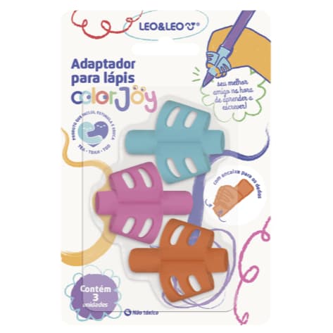 ADAPTADOR DE LÁPIS COM ENCAIXE DE DEDO COLORJOY - BLISTER C/ 3 PEÇAS LEO&LEO
