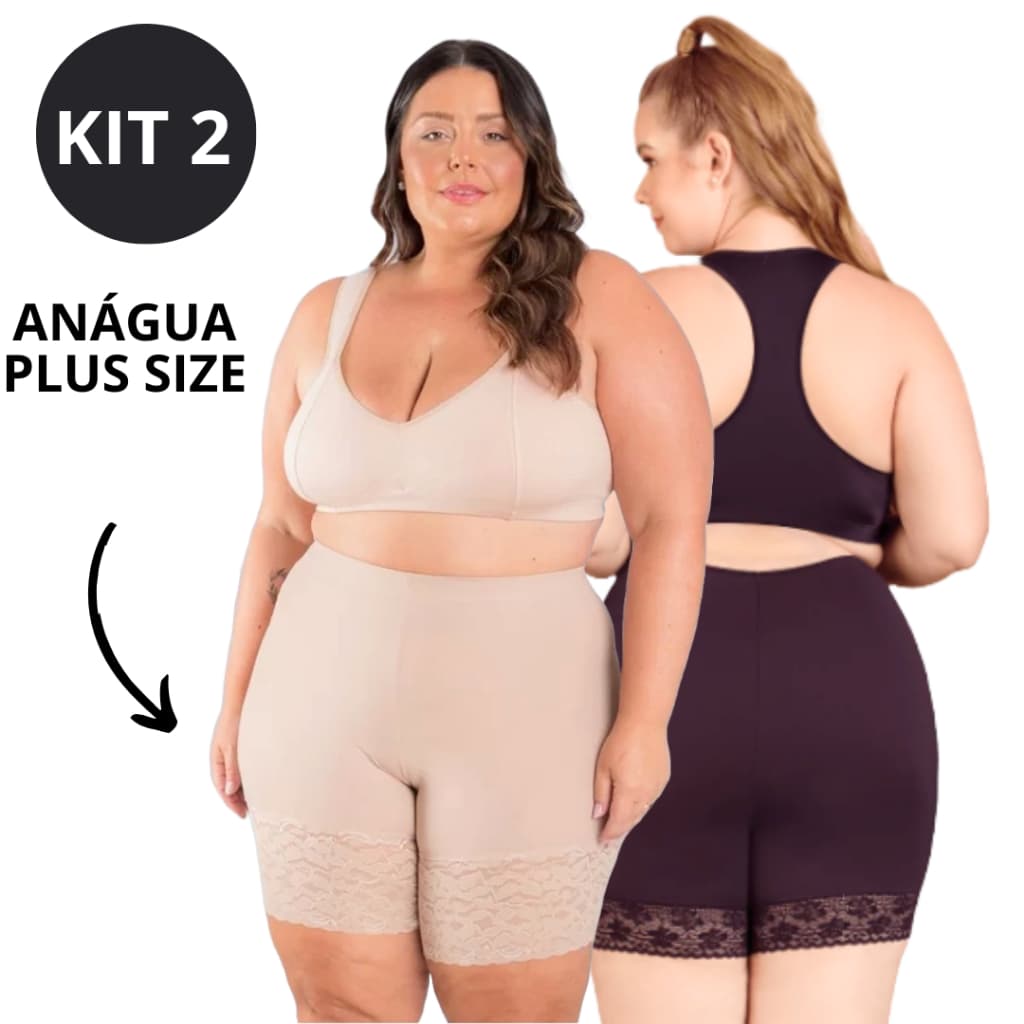 Kit 2 Short Plus Size Anágua Liso Segunda Pele Feminino Shortinho de Microfibra Lingerie Básica
