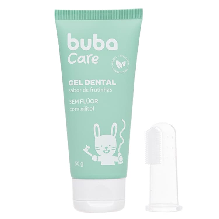 Gel Dental com Escova Massageadora 50g Buba Care Sem Flúor com Sabor de Frutinhas Infantil
