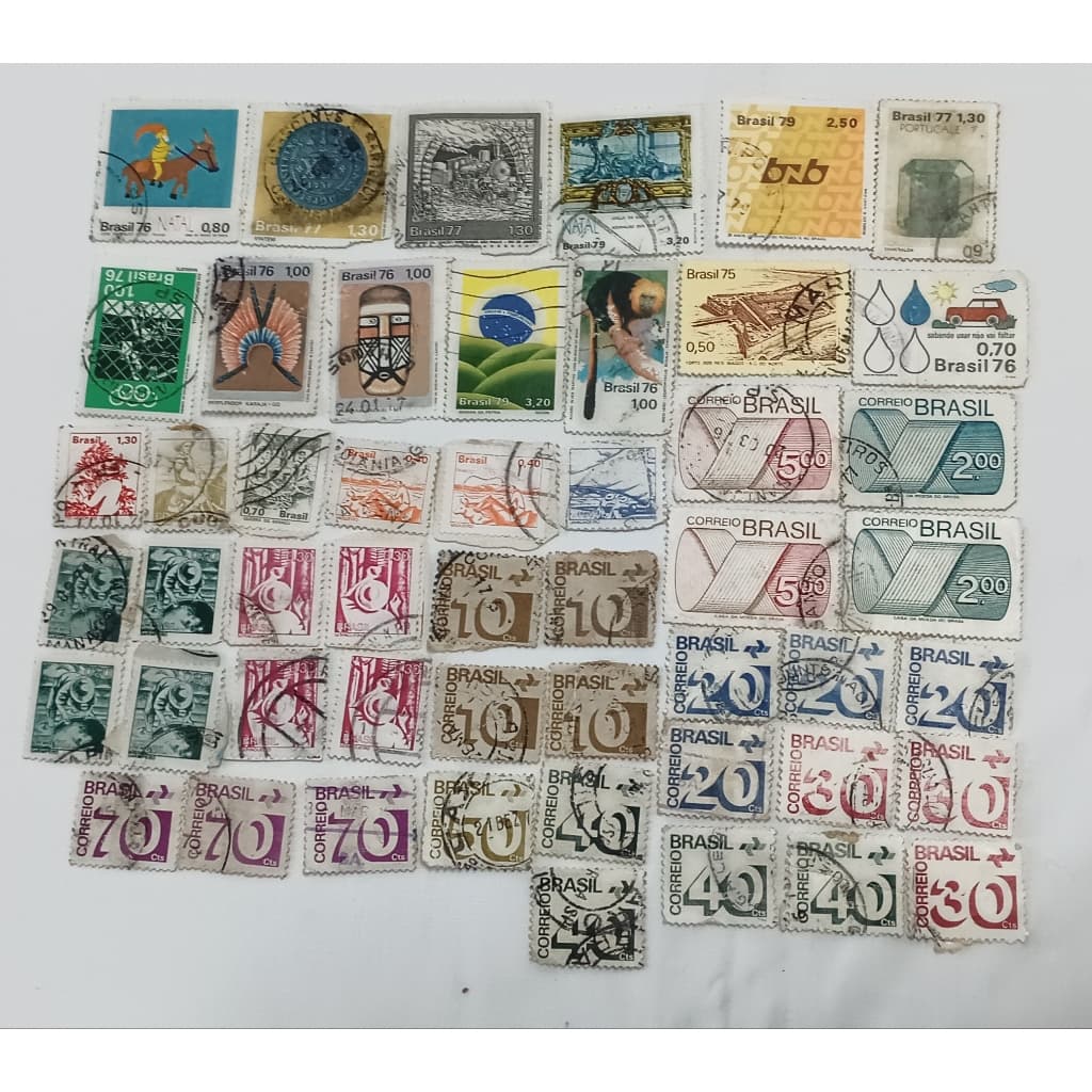 Lote de Selos – 50 Selos Filatelia do Brasil de 1970 à 1979 - Carimbado