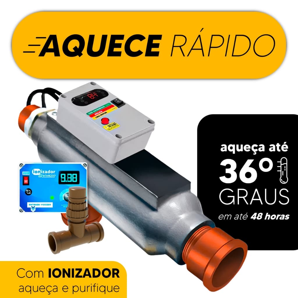 Aquecedor Wifi Compacto Piscinas 20m³ IONS + Ionizador Completo