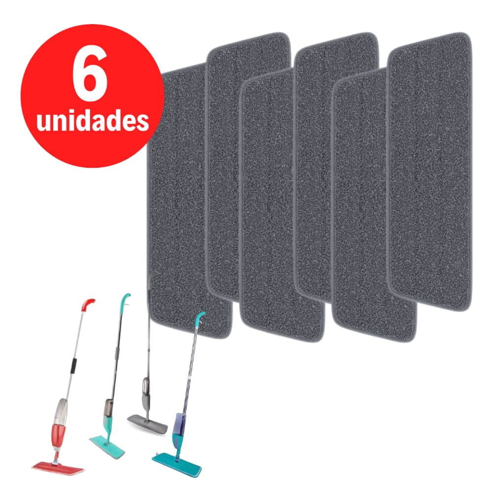 Refil Mop Spray Pano Microfibra Lavável Reutilizável Kit 6 Unidades Para Piso Frio Sintético Madeira