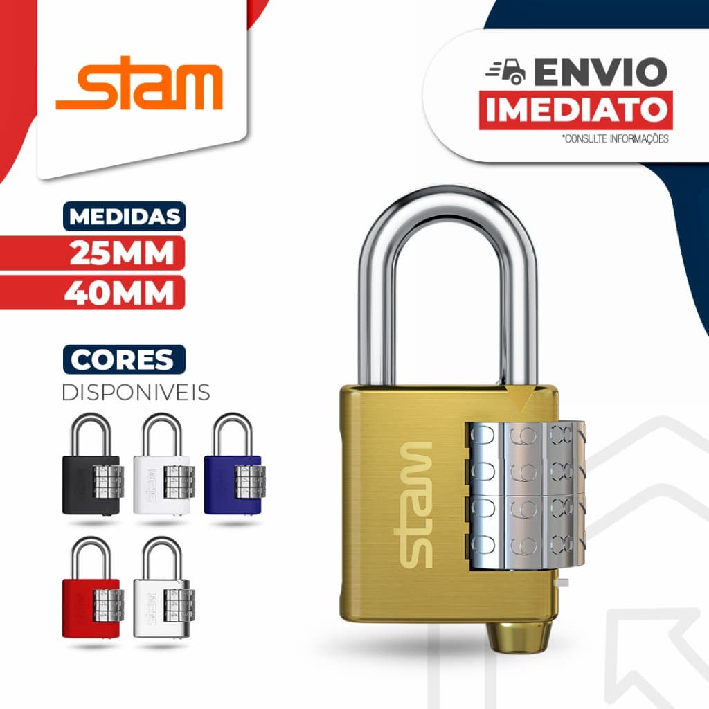 Cadeado segurança Stam original com Senha Segredo 25mm/40mm (Escolha sua Cor) | Stam