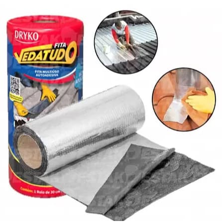 Manta asfáltica 30 cm x 10 m Rolo auto adesiva aluminizada multiuso Dryko Vedatudo Impermeabilizaçao