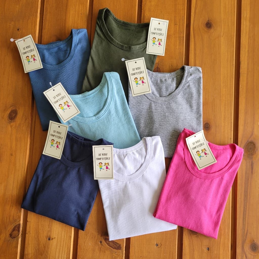 Kit sortido 3 Camiseta Blusa Infantil Menina Manga Longa sem Estampa