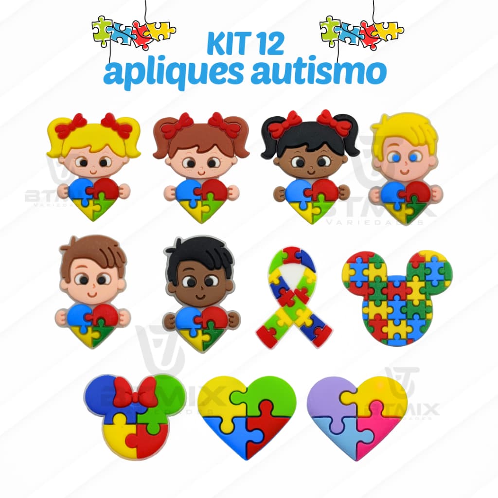 Aplique Emborrachado - 12 unidades Autismo Diversos Modelos Autista