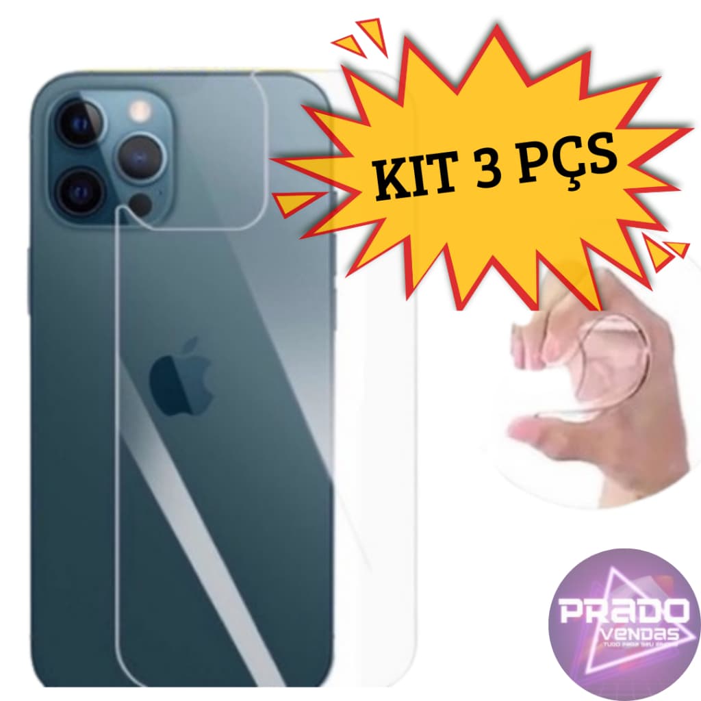 KIT 3 Película Cerâmica Traseira Flexível 3D/9D Compativel com iPhone 15 14 13 12 16 11 XR 7 8 Xs