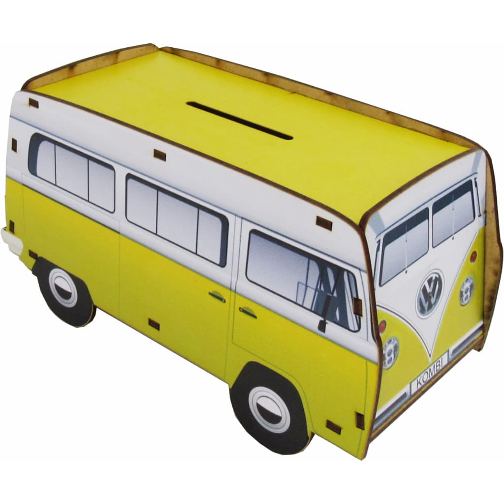 Cofre Cofrinho Porta Moedas Kombi Amarelo Mdf