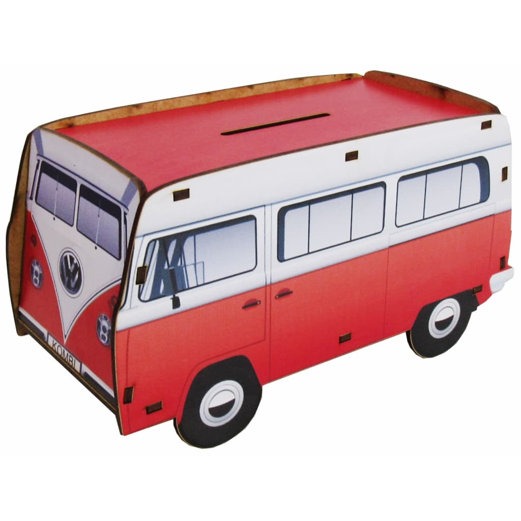 Cofre Cofrinho Porta Moedas Kombi Vermelho Mdf