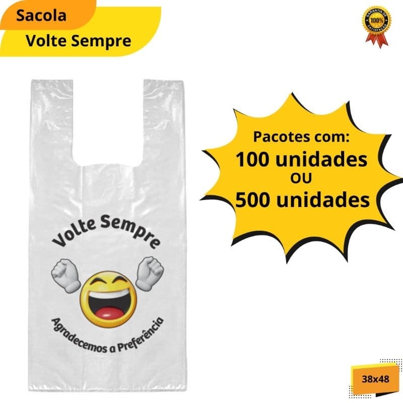 Sacola Plástica Volte Sempre 500 Unidades  38x48 Sacola Virgem Reforçada