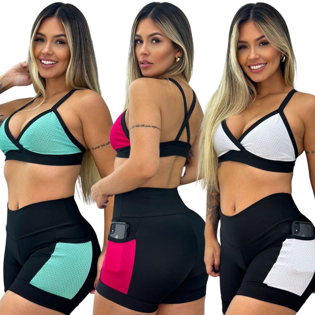 Conjunto Fitness Short com Bolso e Top  Academia