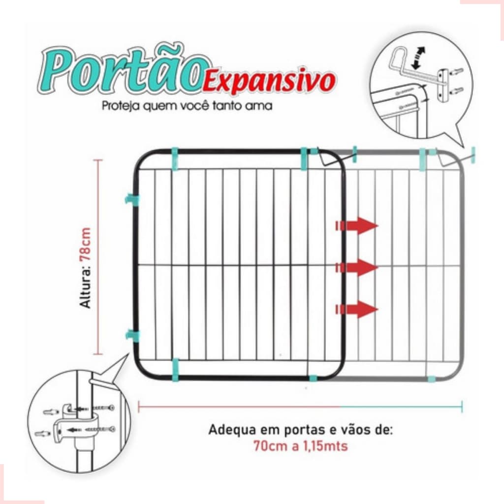 Portão Grade Expansivo Proteção Criança Cão Pet 70 A 115 Cm