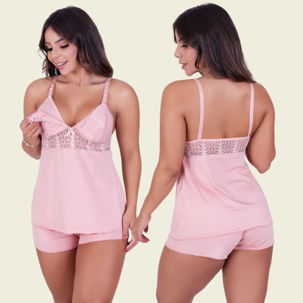 Baby Doll Pijama Gestante Amamentação Detalhe em Renda Grávida