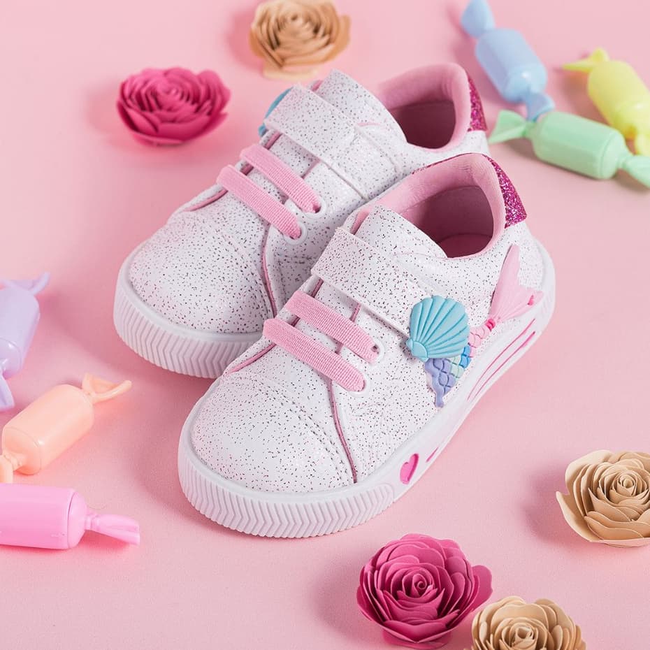 Tênis Menina Infantil Sereia Brilho Criança Colorido Star Bebê Confortável Macio Leve Dia Dia