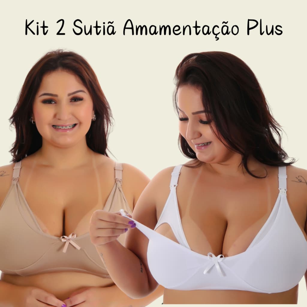 KIT 2 Sutiã de Amamentação Plus Size Básico Liso Maternidade Pós Parto
