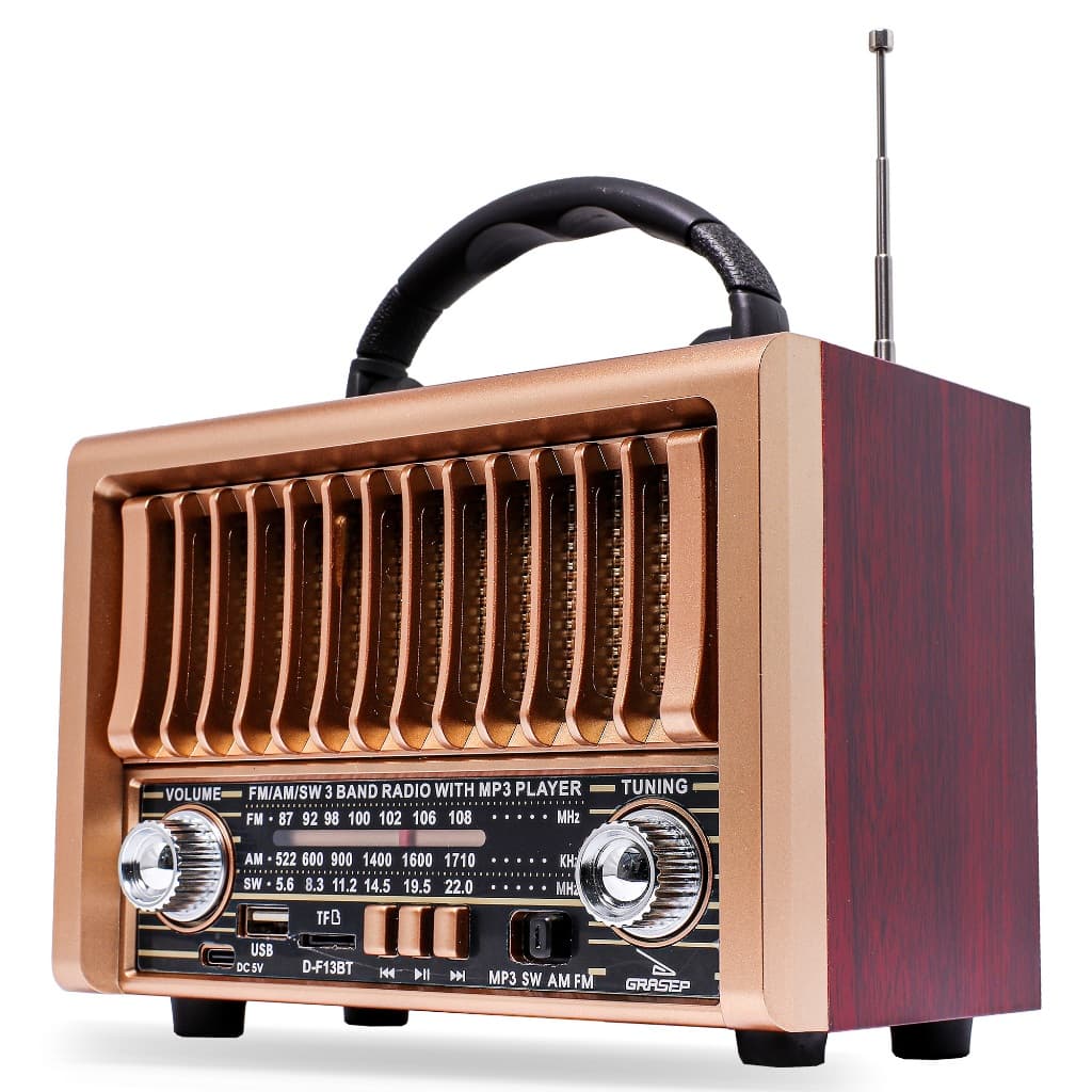 Rádio Retro Vintage Antigo Portátil Am Fm Sw Mp3 Bluetooth Usb Bateria Premium Luxo