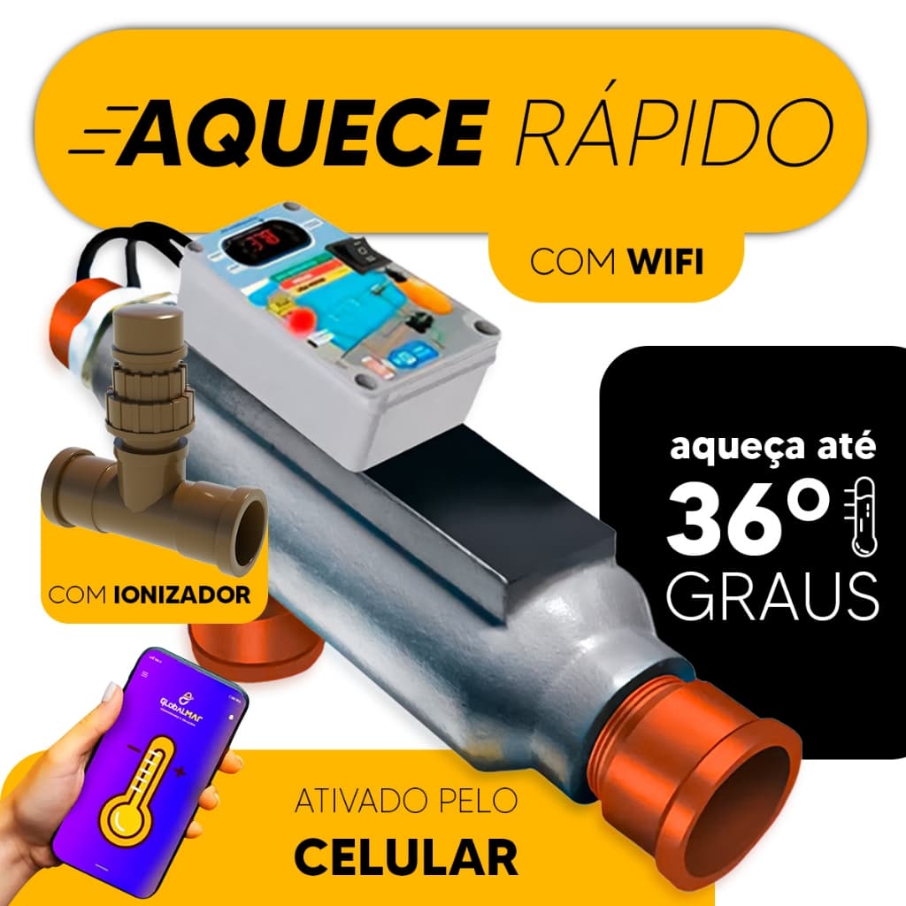 Aquecedor Elétrico Comando Wifi Com Ionizador Para Piscinas Até 30 Mil Litros