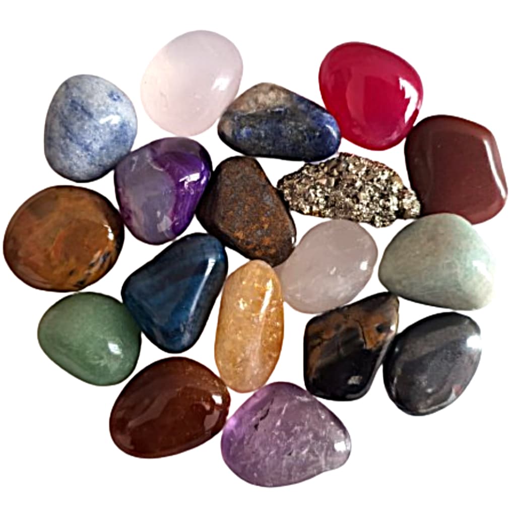 18 Cristais - Kit de Pedras 100% Naturais de Cristal - Pirita, Quartzo, Ametista, Citrino, Onix, ...